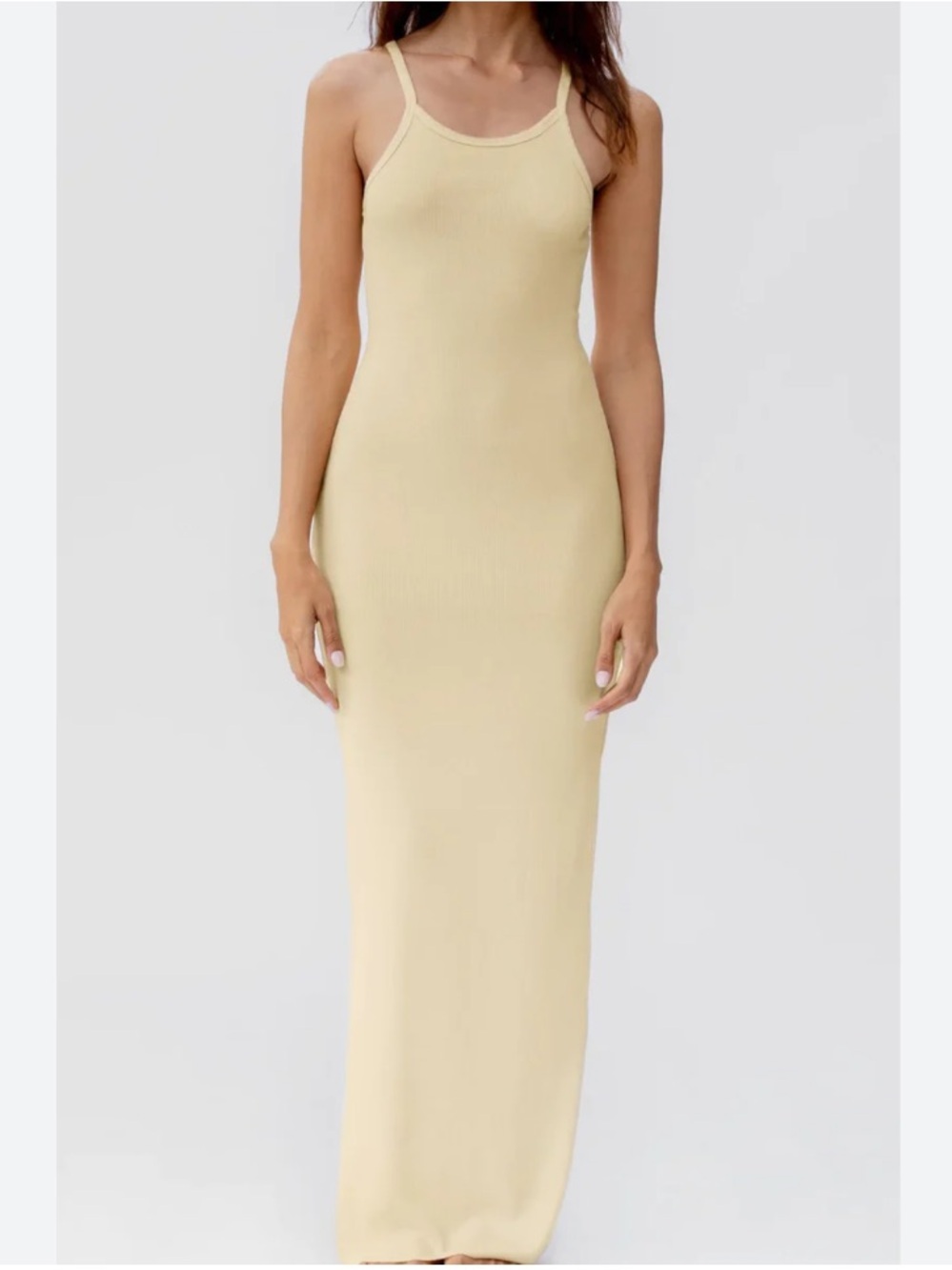 Eterne Tank maxi Dress Butter Yellow Oat Ribbed Size XL NWT